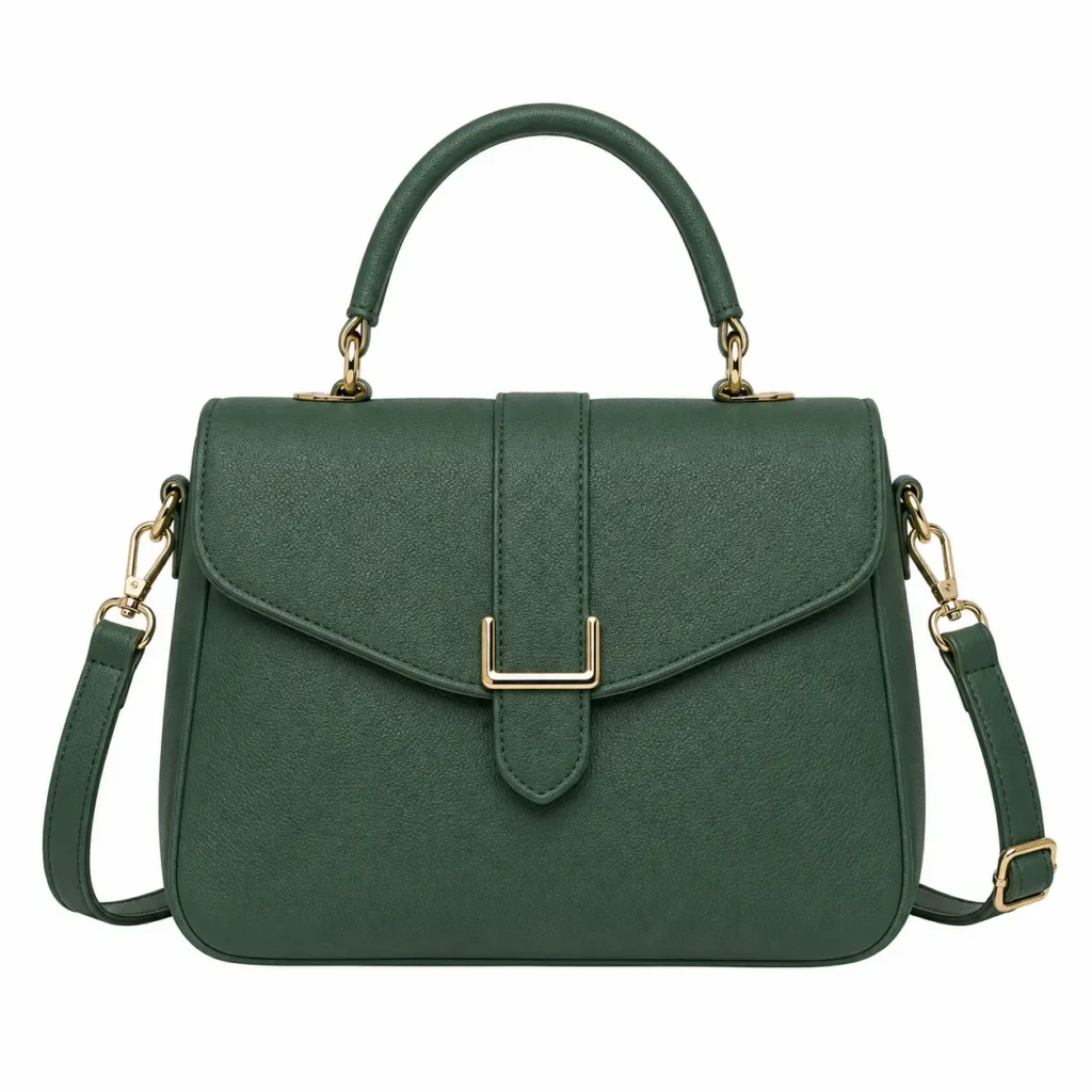 bagvore forest green leather top handle crossbody handbag